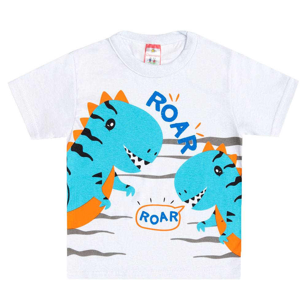 Camiseta Bebê Manga Longa Dino Roar Azul Marinho