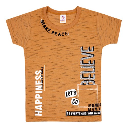 Camiseta Infantil Masculina Meia Malha Caramelo Felicidade (4/6/8) - Mundo Mania - Tamanho 8 - Caramelo
