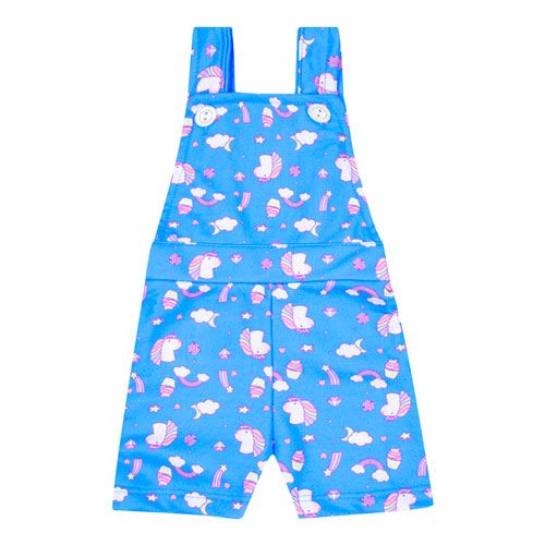 Jardineira Bebê Feminina Moletinho Azul Unicórnios (P/M/G/GG) - Milk Shake Kids - Tamanho G - Azul