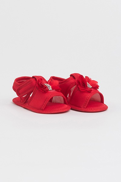 Sandália Bebê Feminina Vermelha Laço Strass (P/M/G) - Bebê Fofuxo - Tamanho G - Vermelho
