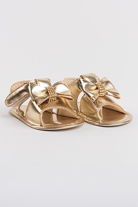Sandália Bebê Feminina Dourado Metalizado Laço Strass (P/M/G) - Bebê Fofuxo