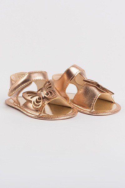 Sandália Bebê Feminina Cobre Metalizado Borboleta Glitter (P/M/G) - Bebê Fofuxo - Tamanho M - Cobre