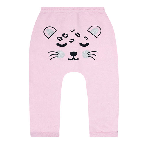 Calça Bebê Feminina Saruel Moletom Rosa Onça Glitter (P/M/G) - Jidi Kids - Tamanho G - Rosa