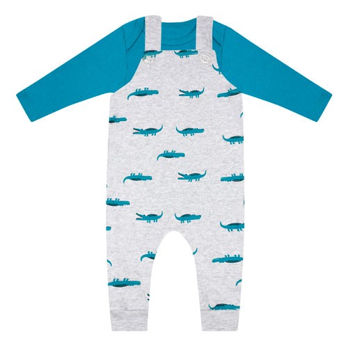 Conjunto Bebê Masculino Body Manga Longa Turquesa Jardineira Mescla Jacaré (P/M/G/GG) - Orango Kids - Tamanho M - Turquesa,Mescla