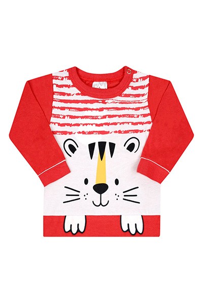 Camiseta Bebê Masculina Manga Longa Vermelha Tigre Interativo (P/M/G) - Fantoni - Tamanho P - Vermelho