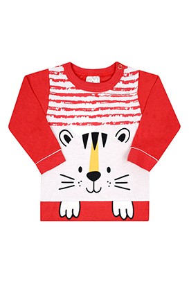 Camiseta Beb� Masculina Manga Longa Vermelha Tigre Interativo (P/M/G) - Fantoni