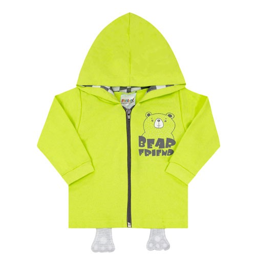 Jaqueta Bebê Masculina Moletom com Capuz Verde Limão Interativo (P/M/G) - Fantoni - Tamanho P - Verde Limão