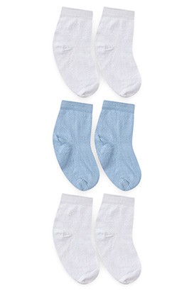 Kit Meia Bebê Masculino 3 Pares Branco e Azul Liso (20 a 23) - Winston