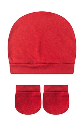 Kit Touca e Luva Beb� Suedine Vermelho (UN) - Beb� Fofuxo