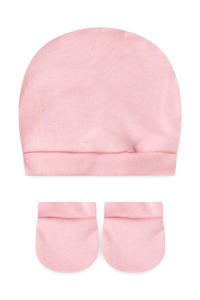 Kit Touca e Luva Bebê Feminino Suedine Rosa (UN) - Curioso - Tamanho Único - Rosa