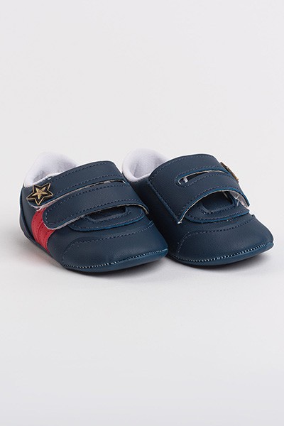 Tênis Bebê Masculino com Velcro Azul Marinho Aplique de Estrela (P/M/G) - Bebê Fofuxo - Tamanho G - Azul Marinho,Vermelho