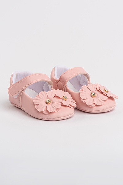 Sapatilha Bebê Feminino com Velcro Rosa Florzinhas (P/M/G) - Bebê Fofuxo - Tamanho G - Rosa