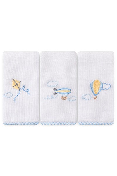 Kit Toalha de Boca Bebê Masculino Branco e Azul Balãozinho (3 Unidades) - Papi - Tamanho Único - Azul,Branco