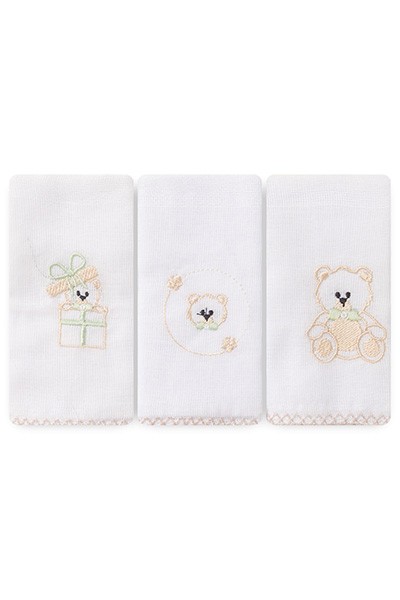 Kit Toalha de Boca Bebê Branco e Bege Ursinho (3 Unidades) - Papi - Tamanho Único - Bege,Branco