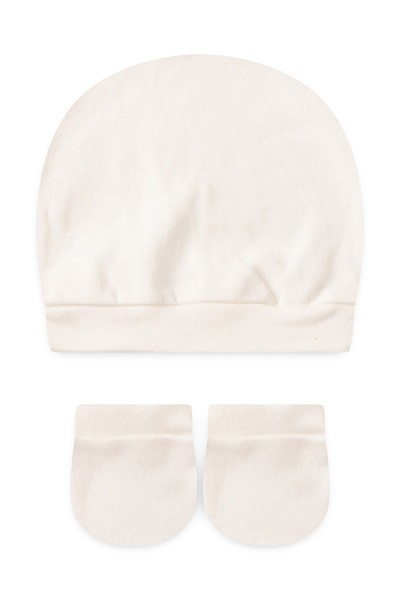 Kit Touca e Luva Bebê Suedine Creme (UN) - Bebê Fofuxo - Tamanho Único - Creme