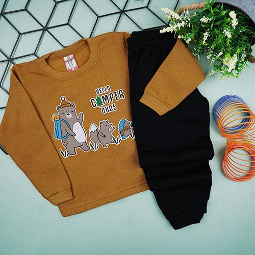 Conjunto Bebê Masculino Moletom Blusa Caramelo Escoteiros e Calça Preta (1/2/3) - Cleomara - Tamanho 2 - Caramelo,Preto