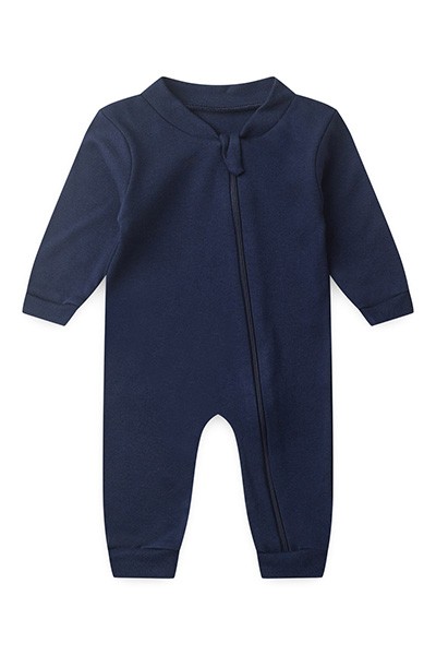 Macacão Bebê sem Pé Suedine Azul Marinho (RN/P/M/G/1) - Bebê Fofuxo - Tamanho G - Azul Marinho