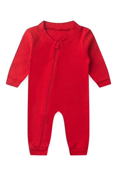Macacão Bebê sem Pé Suedine Vermelho (RN/P/M/G/1) - Bebê Fofuxo - Tamanho G - Vermelho