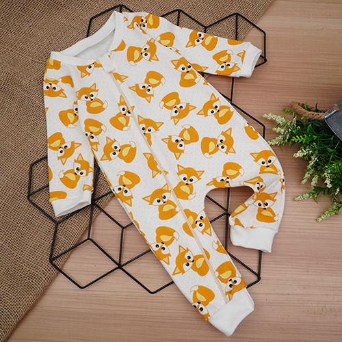Macacão Bebê sem Pé Suedine Off White Raposinha (RN/P/M/G/1) - Bebê Fofuxo - Tamanho RN - Off White