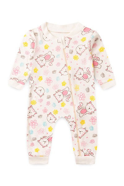 Macacão Bebê Feminino sem Pé Suedine Off White Gatinha (RN/P/M/G/1) - Bebê Fofuxo - Tamanho RN - Off White