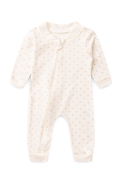 Macacão Bebê Feminino sem Pé Suedine Off White Coração (RN/P/M/G/1) - Bebê Fofuxo - Tamanho RN - Off White