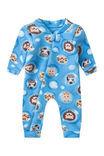 Macacão Bebê sem Pé Soft Masculino Azul Safari (RN/P/M/G/1) - Bebê Fofuxo - Tamanho RN - Azul