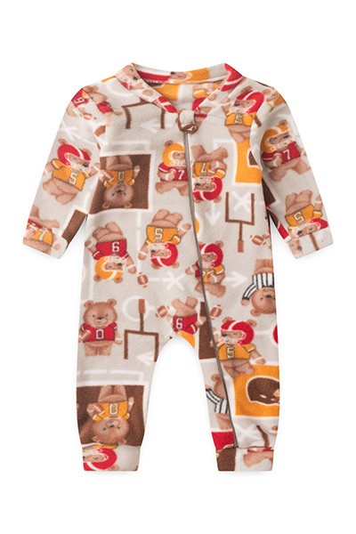 Macacão Bebê Masculino sem Pé Soft Cinza Urso Futebol Americano (RN/P/M/G/1) - Bebê Fofuxo - Tamanho RN - Cinza