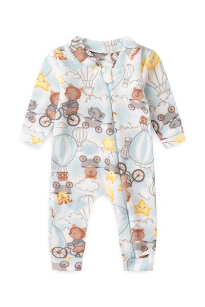 Macacão Bebê Masculino sem Pé Soft Azul Ursinho Bicicleta (RN/P/M/G/1) - Bebê Fofuxo - Tamanho M - Azul