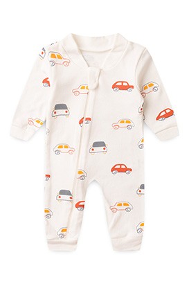 Macacão Bebê Masculino sem Pé Suedine Off White Carrinho (RN/P/M/G) - Bebê Fofuxo