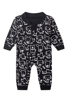 Macacão Bebê sem Pé Suedine Preto Doguinho (RN/P/M/G) - Bebê Fofuxo