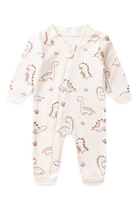 Macacão Bebê sem Pé Suedine Off White Dino (RN/P/M/G) - Bebê Fofuxo