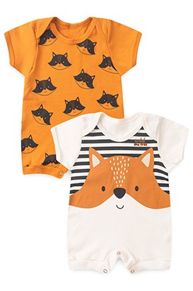 Kit Beb� Banho de Sol Suedine Off White e Mostarda Raposinha (P/M/G) - Beb� Fofuxo