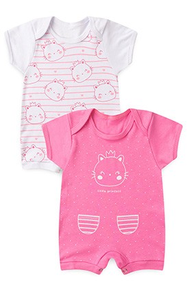 Kit Bebê Feminino Banho de Sol Suedine Branco e Rosa Gatinha (P/M/G) - Bebê Fofuxo