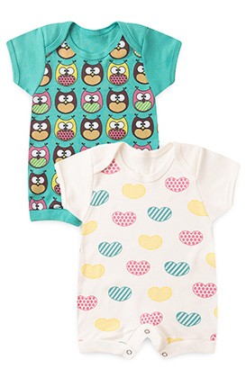 Kit Bebê Feminino Banho de Sol Suedine Off White e Verde Água Coruja (P/M/G) - Bebê Fofuxo