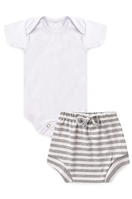 Conjunto Bebê Body Branco e Tapa Fralda Mescla Listrado (P/M/G/GG) - Bebê Fofuxo