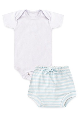 Conjunto Bebê Body Branco e Tapa Fralda Azul Listrado (P/M/G/GG) - Bebê Fofuxo