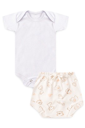 Conjunto Beb� Body Branco e Tapa Fralda Off White Safari (P/M/G/GG) - Beb� Fofuxo