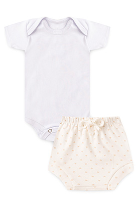 Conjunto Beb� Feminino Body Branco e Tapa Fralda Off White Cora��o (P/M/G/GG) - Beb� Fofuxo