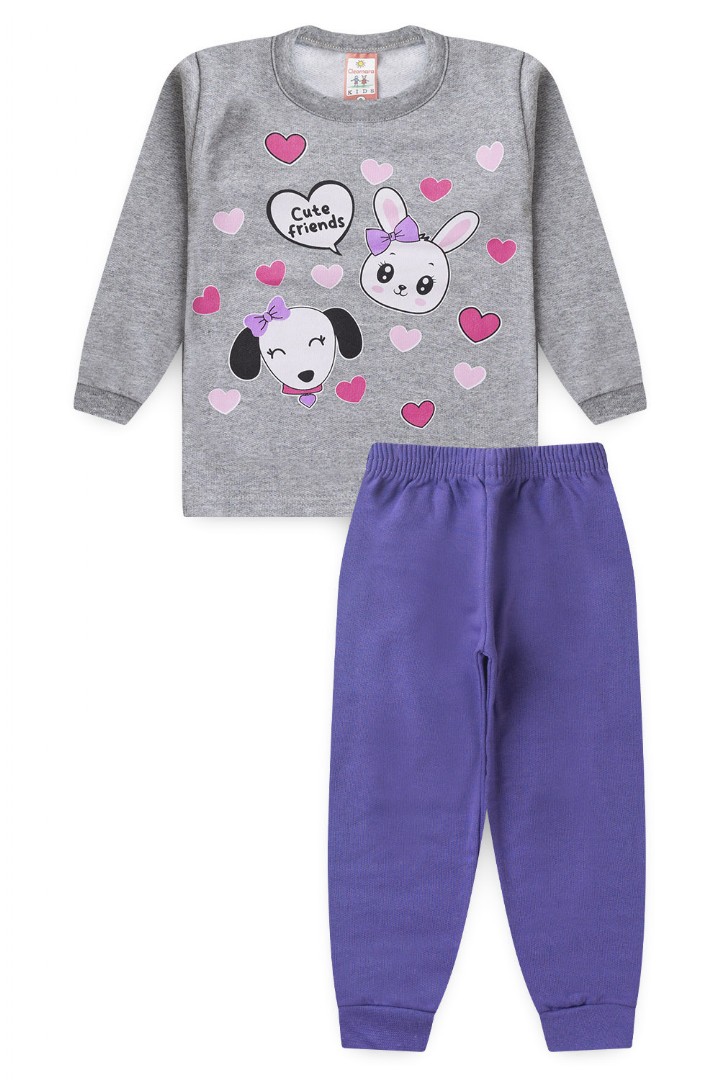 Conjunto Beb� Feminino Moletom Blusa Mescla Friends e Cal�a Lil�s (1/2/3) - Cleomara