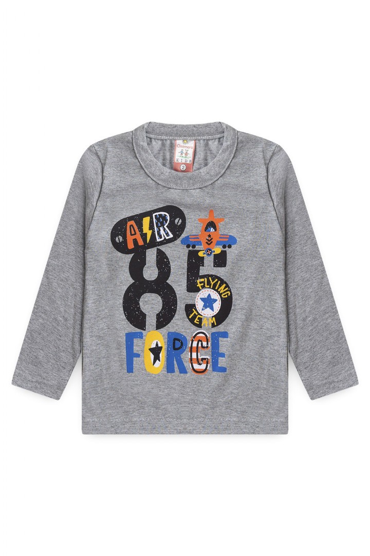 Camiseta Bebê Meia Malha Manga Longa Cinza Avião (1/2/3) - Cleomara
