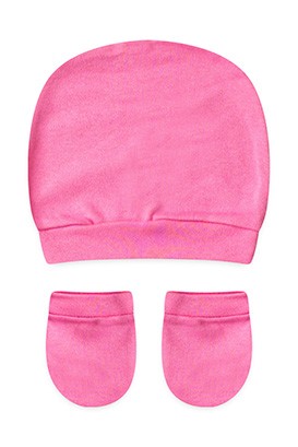 Kit Touca e Luva Bebê Suedine Rosa Escuro (UN) - Bebê Fofuxo