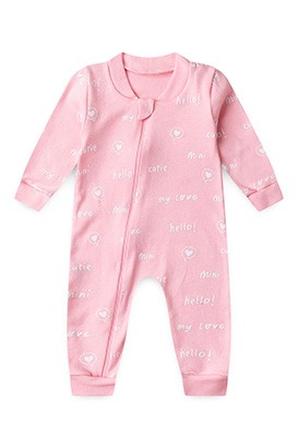 Macacão Bebê Feminino sem Pé Suedine Rosa My Love (RN/P/M/G) - Bebê Fofuxo
