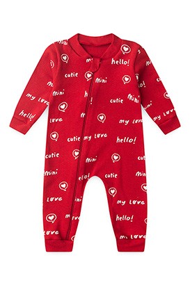 Macacão Bebê sem Pé Suedine Vermelho My Love (RN/P/M/G) - Bebê Fofuxo