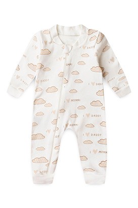 Macacão Bebê sem Pé Suedine Off White Nuvenzinha (RN/P/M/G) - Bebê Fofuxo
