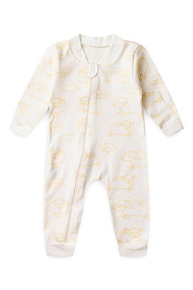 Macacão Bebê sem Pé Suedine Off White Ovelhinha (RN/P/M/G) - Bebê Fofuxo