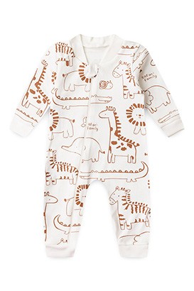 Macacão Bebê sem Pé Suedine Off White Selva (RN/P/M/G) - Bebê Fofuxo