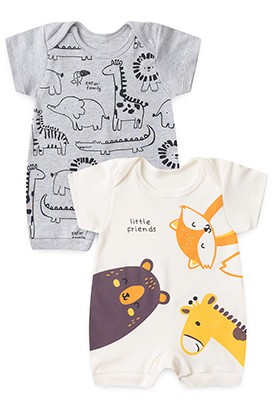 Kit Bebê Macacão Banho de Sol 2 Peças Suedine Amigos da Floresta (P/M/G) - Bebê Fofuxo