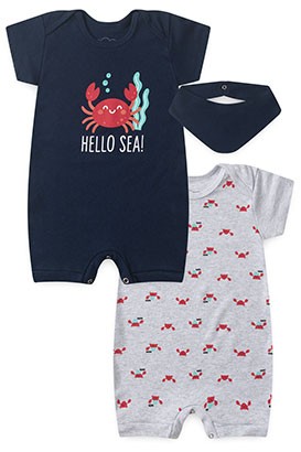 Kit Beb� Macac�o Banho de Sol 2 Pe�as Suedine Caranguejo (P/M/G/GG) - Orango Kids