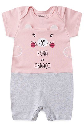 Macacão Bebê Banho de Sol Ursinha Mescla e Rosa (M/G/1/2) - Orango Kids