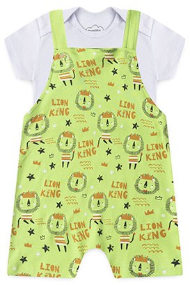 Conjunto Bebê Jardineira Masculino Leão Verde Limão (P/M/G/GG) - Orango Kids